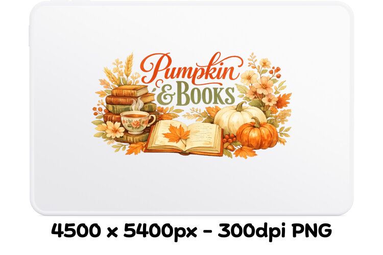 Pumpkin and Books Fall PNG Sublimation Design example image 1