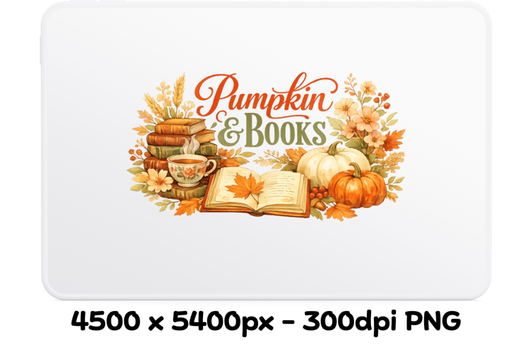 Pumpkin and Books Fall PNG Sublimation Design