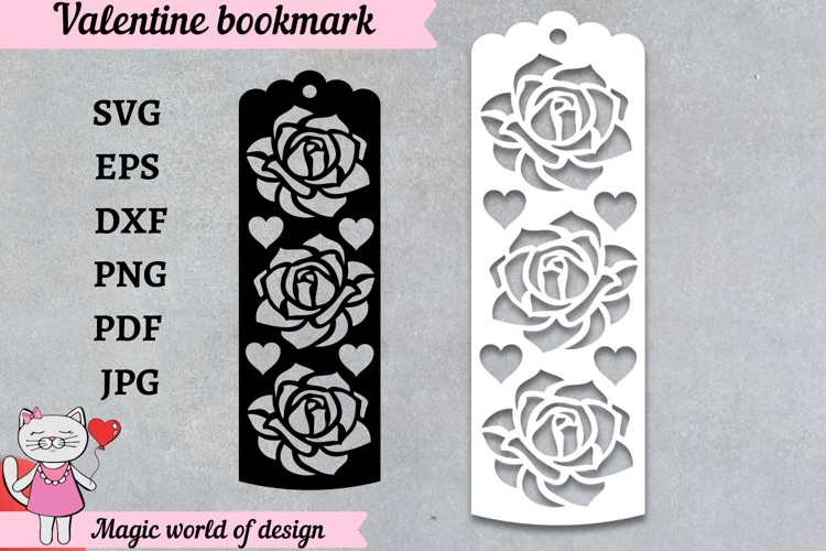 Roses Bookmarks with Hearts SVG - Love Bookmark Papercut