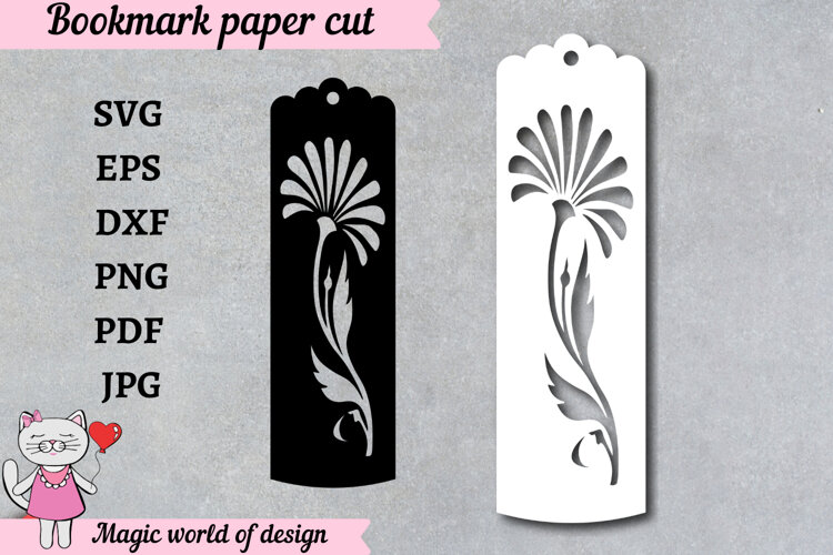 Elegant Paper Cut Flower Bookmark SVG example image 1