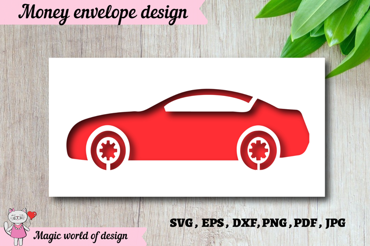 Gift envelope for money with a car SVG