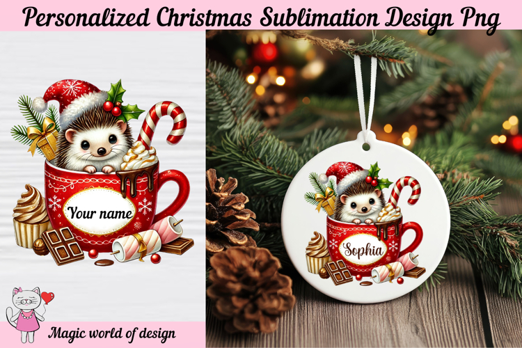 Christmas hedgehog in a red cup Png, Santa Sack Personalized