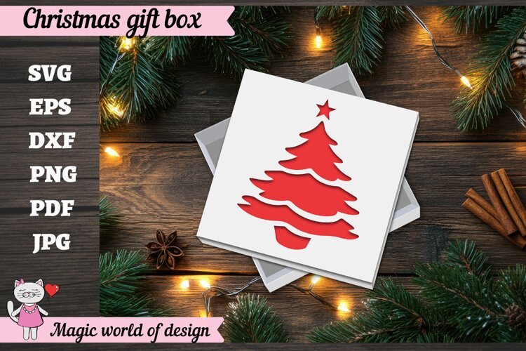 Christmas Tree Gift Box SVG, Christmas Tree Cut File example image 1