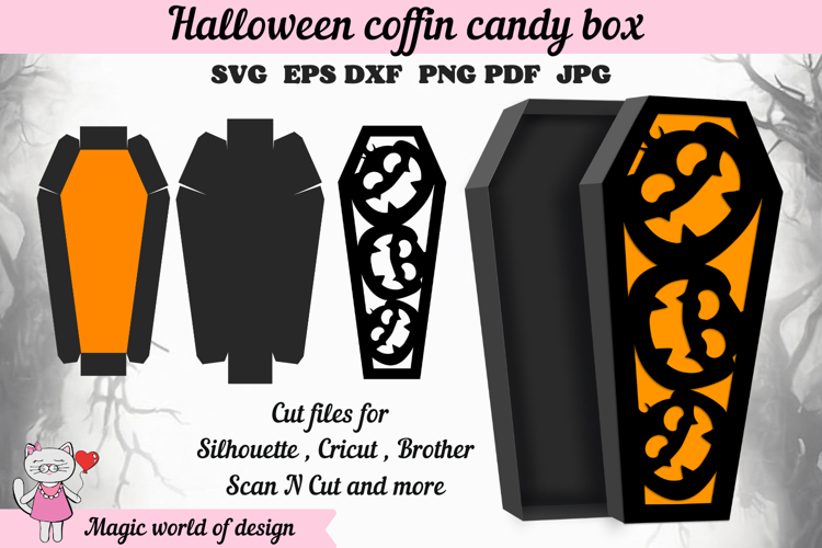Spooky Coffin Gift Box Template, Halloween SVG
