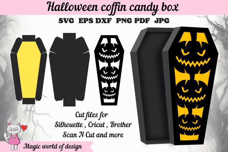 Pumpkin Coffin Gift Box Template, Halloween SVG example image 1