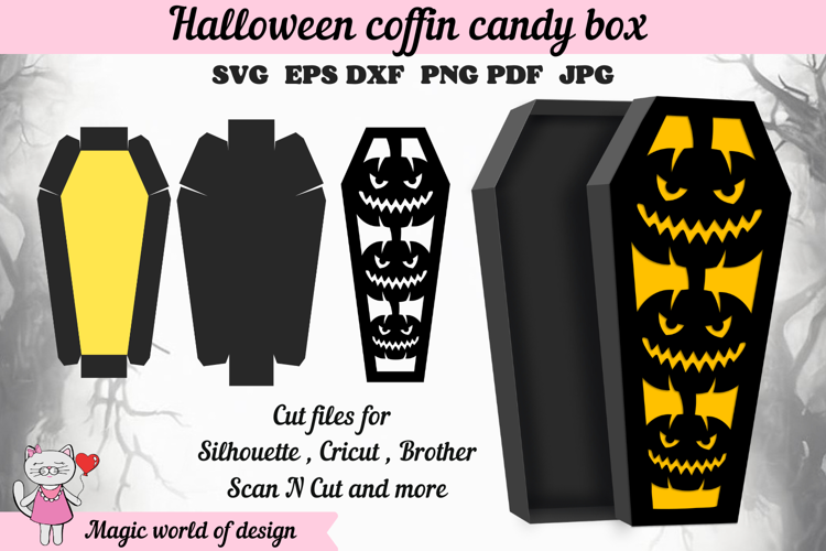 Pumpkin Coffin Gift Box Template, Halloween SVG