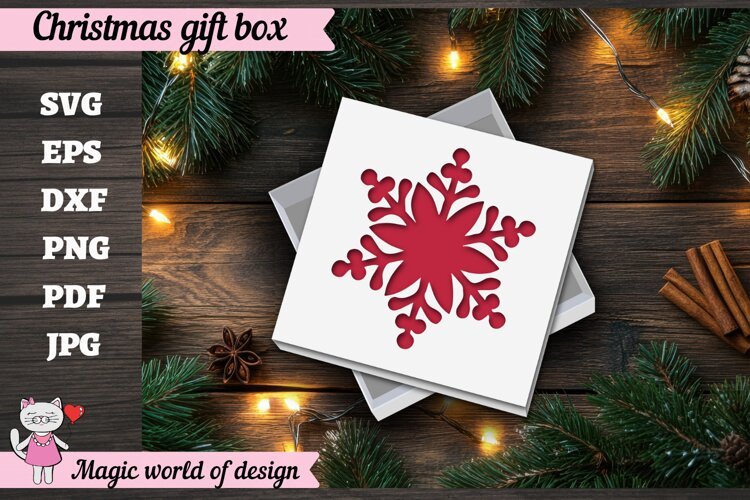 Christmas Snowflake Gift Box SVG, Snowflake Cut File, Christ example image 1
