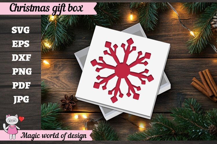 Christmas Snowflake Gift Box SVG, Snowflake Cut File, Christ example image 1