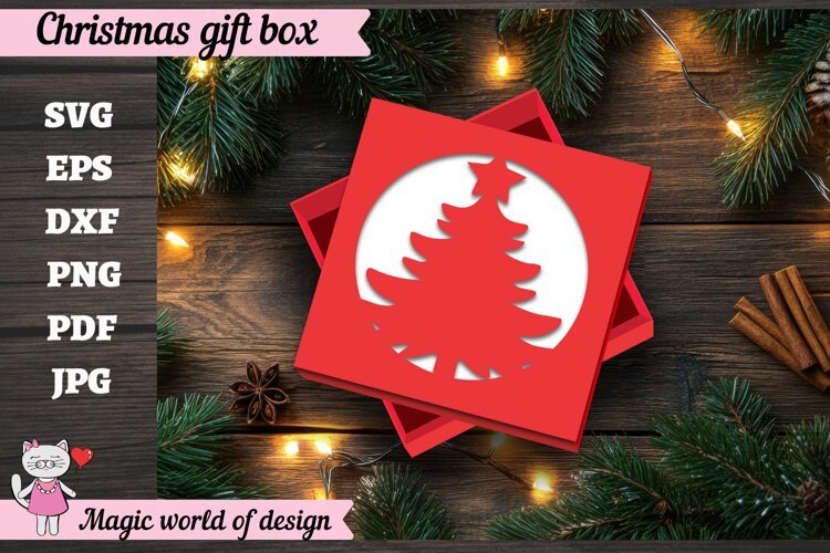 Christmas Tree Gift Box SVG, Christmas Tree Cut File example image 1