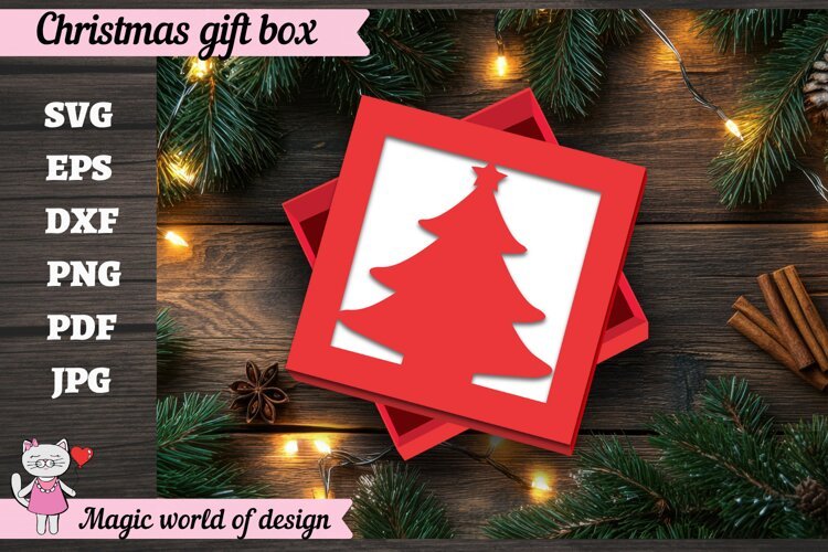 Christmas Tree Gift Box SVG, Christmas Tree Cut File example image 1