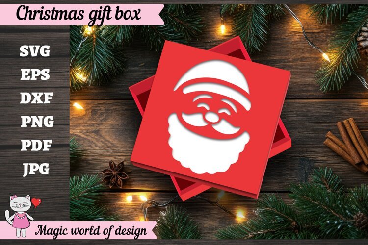 Santa Claus Gift Box SVG, 3D Layered Gift Box example image 1