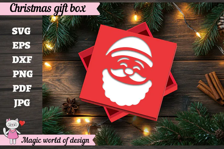 Santa Claus Gift Box SVG, 3D Layered Gift Box
