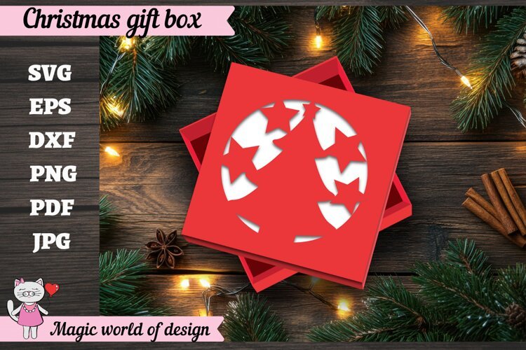 Christmas Tree Gift Box SVG, Christmas Tree Cut File example image 1