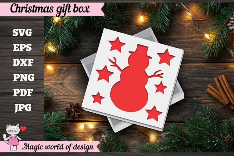 Christmas Snowman Gift Box SVG, 3D Layered Gift Box