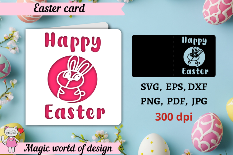 Happy Easter card svg, Bunny with Flowers paper cutting