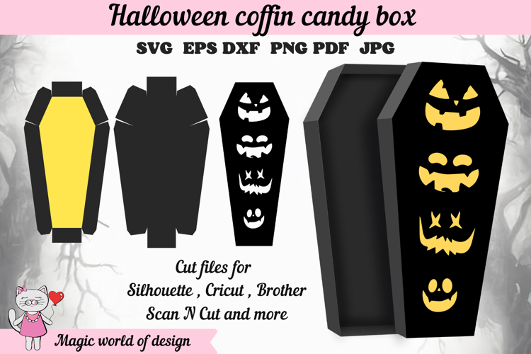 Halloween Coffin Box SVG Template, Spooky Paper Gift Box