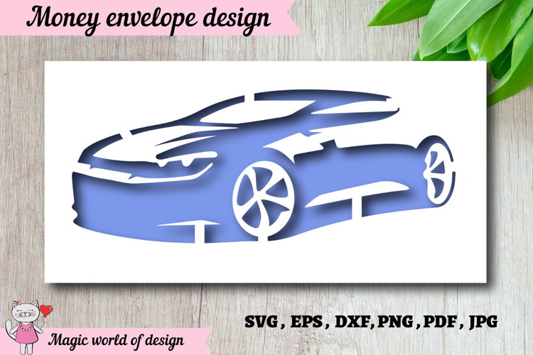 Gift envelope for money with a car SVG