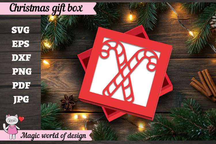 Christmas Candy Cane Gift Box SVG, 3D Layered Gift Box