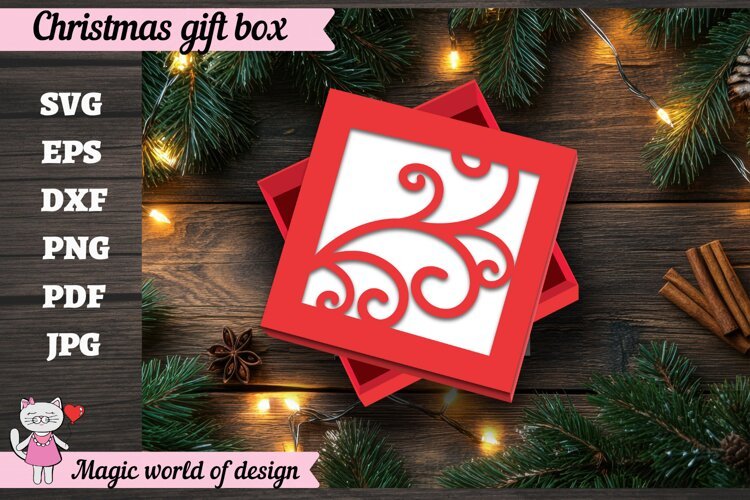 Christmas Gift Box SVG, Christmas Square Treat Box example image 1