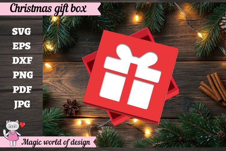 Christmas Gift Box SVG, Christmas Square Treat Box example image 1