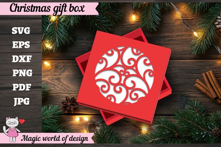 Christmas Gift Box SVG, Christmas Square Treat Box example image 1