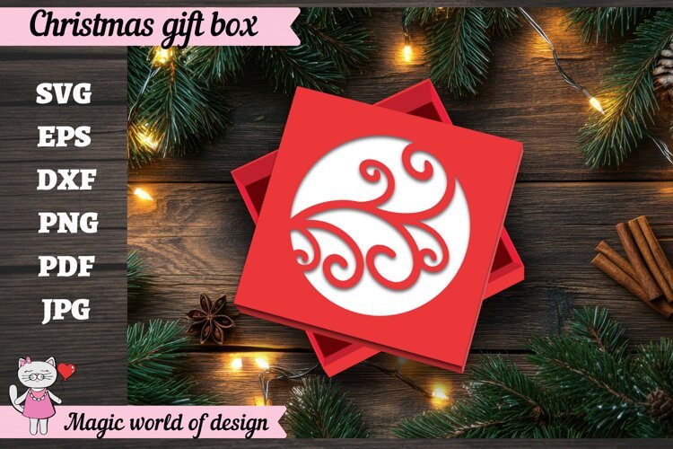 Christmas Gift Box SVG, Christmas Square Treat Box example image 1