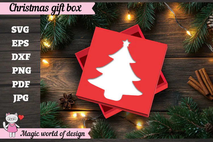 Christmas Tree Gift Box SVG, Christmas Tree Cut File