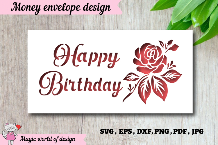 Unique Rose Birthday Money Holder Envelope svg