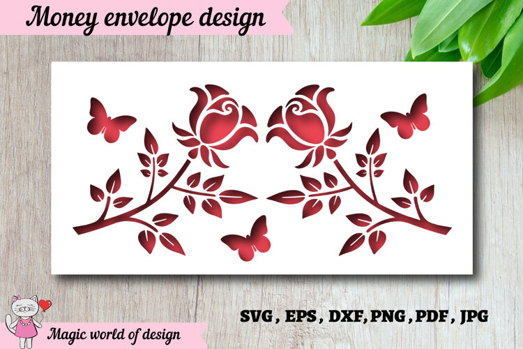 Elegant Rose Design Money Envelope SVG example image 1