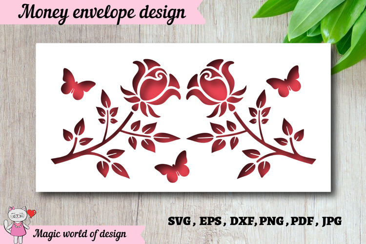 Elegant Rose Design Money Envelope SVG