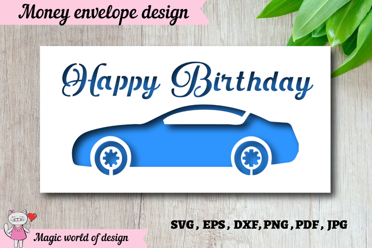 Gift envelope for money with a car SVG