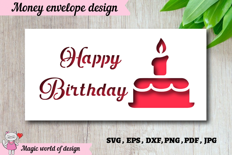 Cake with candle Money Envelope svg, Papercut Gift