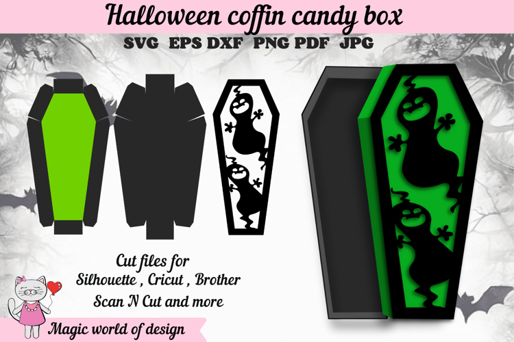 Halloween Coffin Box SVG Template, Spooky Paper Gift box