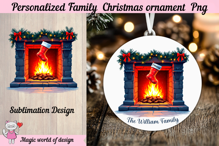 Xmas Fireplace PNG Personalized Family Stockings Design