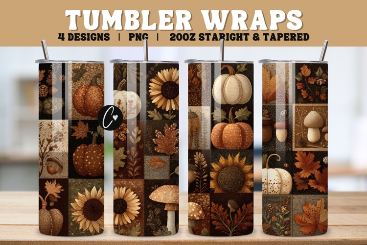 Farmhouse Fall Patchwork Tumbler Wrap PNG