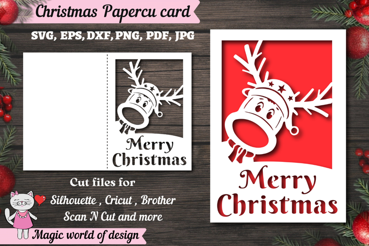 Christmas deer card svg, xmas Snowflake Papercut Card