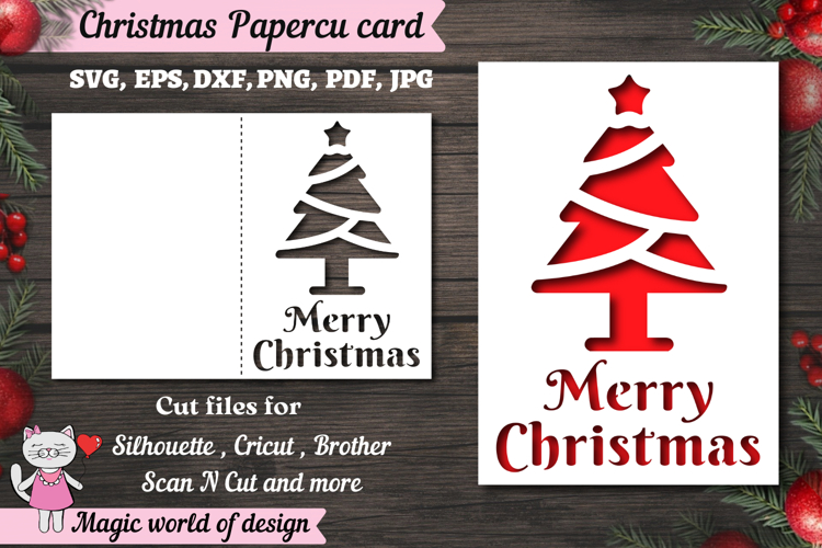 Christmas tree card svg, xmas Papercut Card