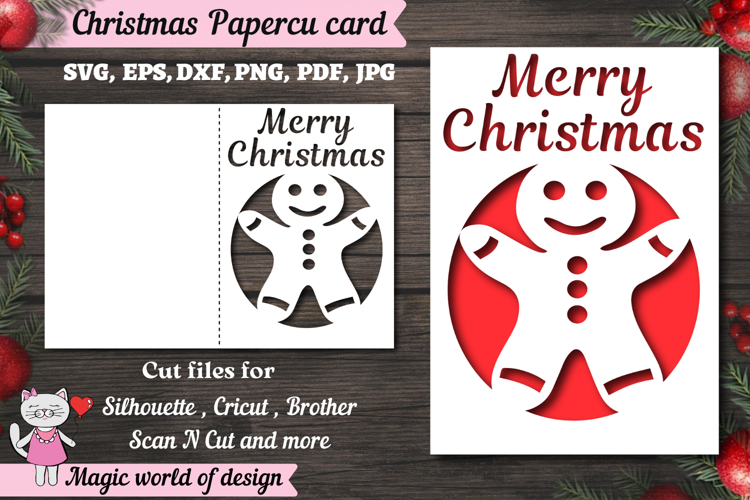 Christmas gingerbread man card svg, xmas cricut joy card