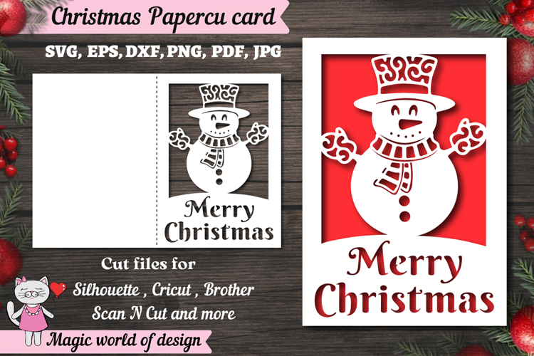 Christmas snowman card svg, xmas Papercut Card
