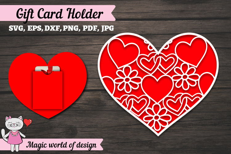 Gift Card Holder Tag. Valentines Day Paper Cut