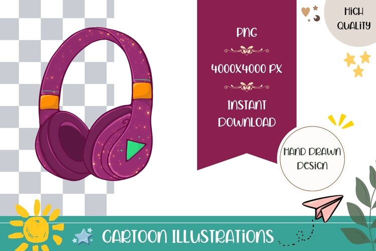 Hand Drawn Headphones Illustration, Headphones PNG example image 1