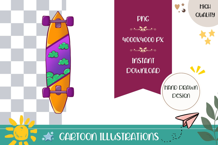 Hand Drawn Skateboard Illustration, Cartoon Skateboard PNG