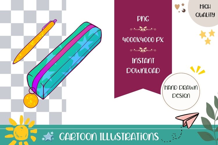 Hand Drawn Pencil Case Illustration, Cute Pencil Case PNG example image 1
