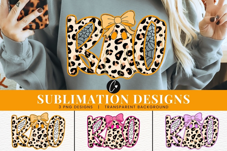 Leopard Print Boo Ghost PNG - 3 Color Variations
