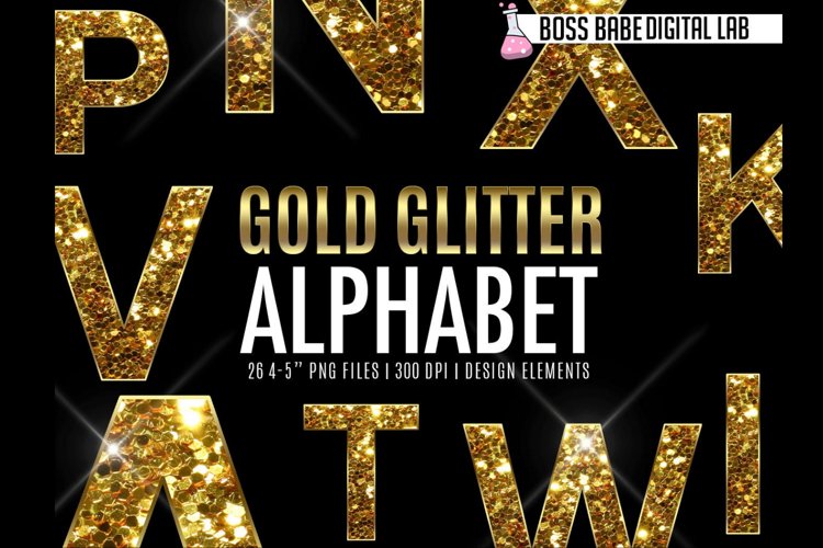 Gold Glitter Alphabet Clipart