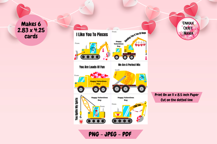 Construction Truck Valentines Day Cards