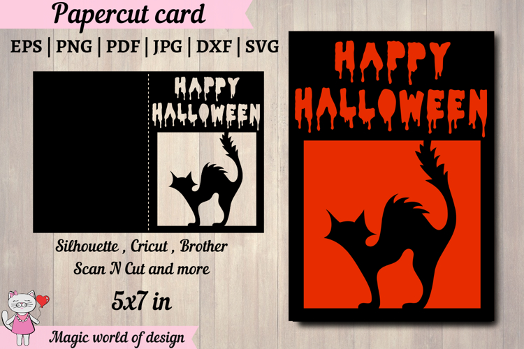 Black cat Halloween Card SVG: Papercut Template