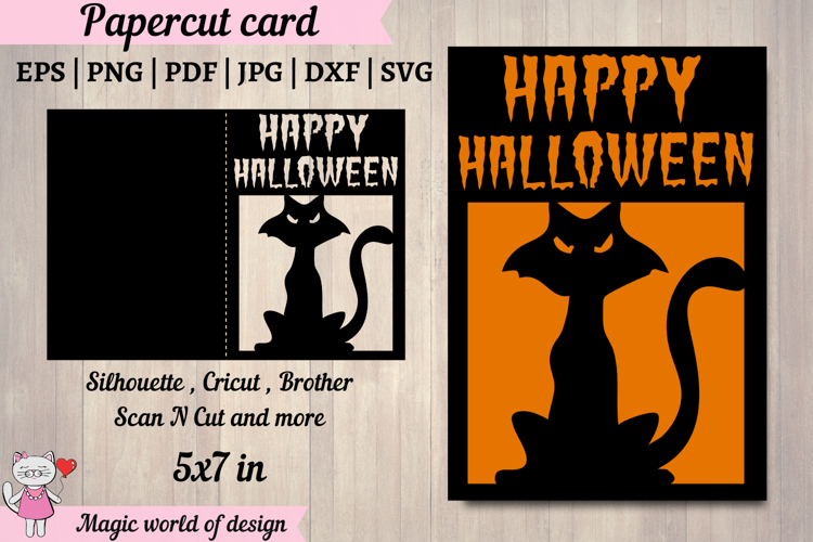 Black cat Halloween Card SVG: Papercut Template