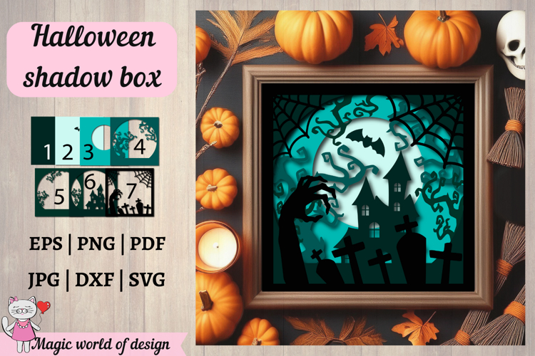 Halloween Shadow Box SVG, Layered Paper Cut File, Spooky 3D