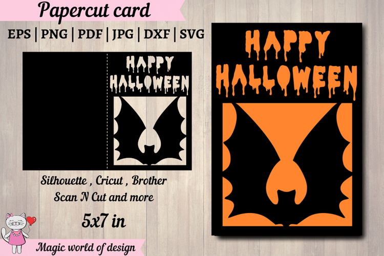 Bat Halloween Card SVG: Papercut Template